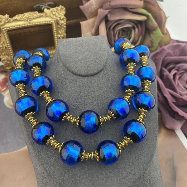 Chaînes Moyen Vintage Blue Demon Verre Plaqué Or Peut Double Couche Porter Un Unique Mode Long Collier Bijoux Pour Femmes