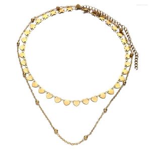Chaînes MinaMaMa acier inoxydable Sequin coeur multicouche collier ras du cou pour femme mode couches colliers bijoux cadeaux