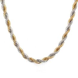 Chaînes minimaliste or argent couleur torsion corde chaîne colliers pour hommes femmes en acier inoxydable 316L tour de cou bijoux 4mm/6mm