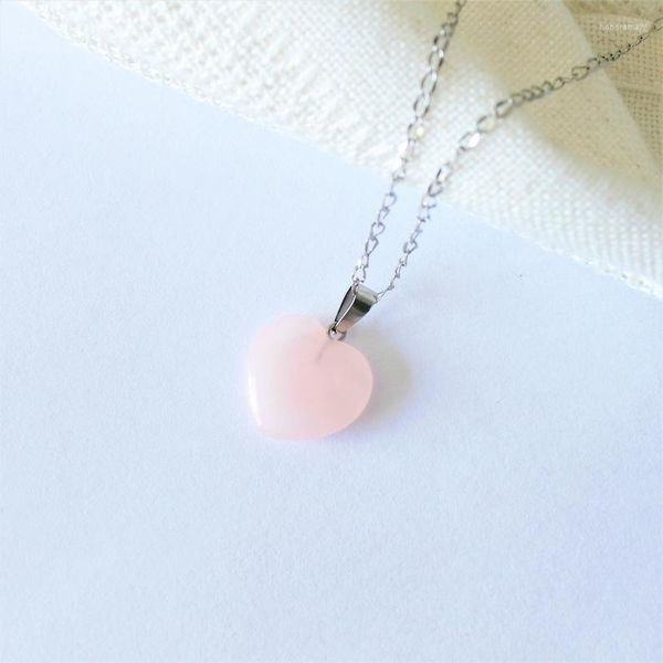 Chaînes Minimaliste Rose Quartz Coeur Collier Pierre Semi Précieuse Et Acier Inoxydable Estime De Soi Amour Bijou Chakr