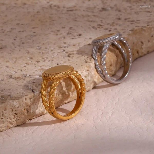 Cadenas espejo pulido forma ovalada trenza anillo hueco banda anillos de acero inoxidable joyería para mujeres 2023 tendencia vintage anillos mujer