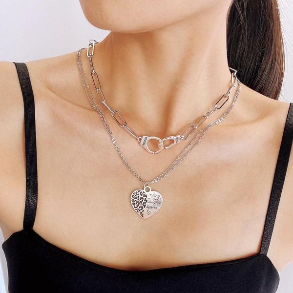 Cadenas Mmy1 Tree of Life Collares Esposas de cartas de acero inoxidable Amor Corazón Redondeo Pargado para mujeres Doble Collar caída