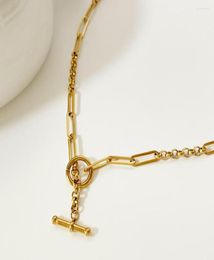 Chains Monlansher Collier de chaîne de trombone mixte titane acier ot toggle fermoir coullier collier en couches minimalistes bijoux 20229219357