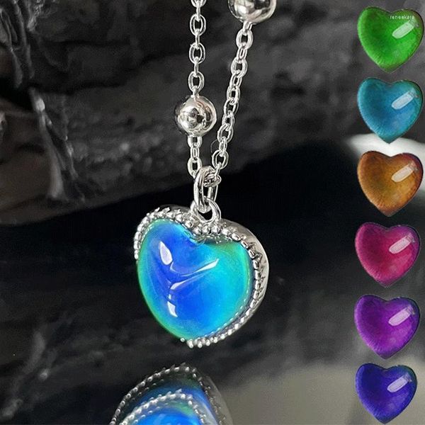 Chaînes humeur colliers pêche coeur amour pendentif collier contrôle de la température changement de couleur en acier inoxydable chaîne bijoux femmes