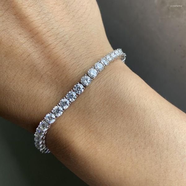 Chaînes Mosangnai 4 MM Ronde Argent 925 Plaqué Or Blanc D VVS1 Moissanite Diamant Tennis Chaîne Bracelet