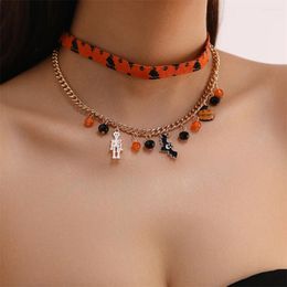 Ketten Multi Layer 2023 Halloween Kürbis Halskette für Frauen Bat Ghost Festival Orange Mädchen Happy Day Anhänger Geschenk