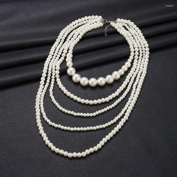 Chaînes multicouches imitation perle tour de cou vintage exagéré blanc banquet bijoux circulaire art collier street club