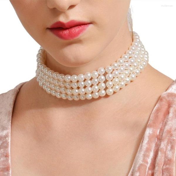 Chaînes multicouches collier de perles femmes simulées paillettes ras de cou fête de mariage mariée cou chaîne dame filles bijoux de mode