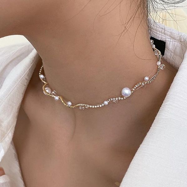 Chaînes multicouches perle chaîne de tennis pour femmes collier ras du cou bijoux à breloques mode coréenne accessoires gothiques