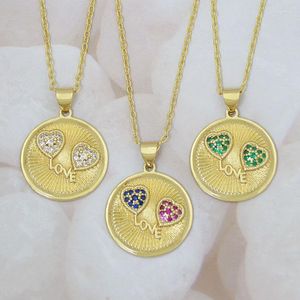 Cadenas Corazones multicolores Collar de monedas grabado Color dorado CZ Amor Medallón texturizado Disco Joyería Collier Piezas de Monaie