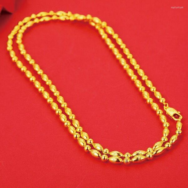 Chaînes MxGxFam (80 Cm X 4 Mm) Longues Perles Colliers Pour Hommes Femmes Or Pur 24 K Couleur Bijoux Fantaisie Sans Nickel