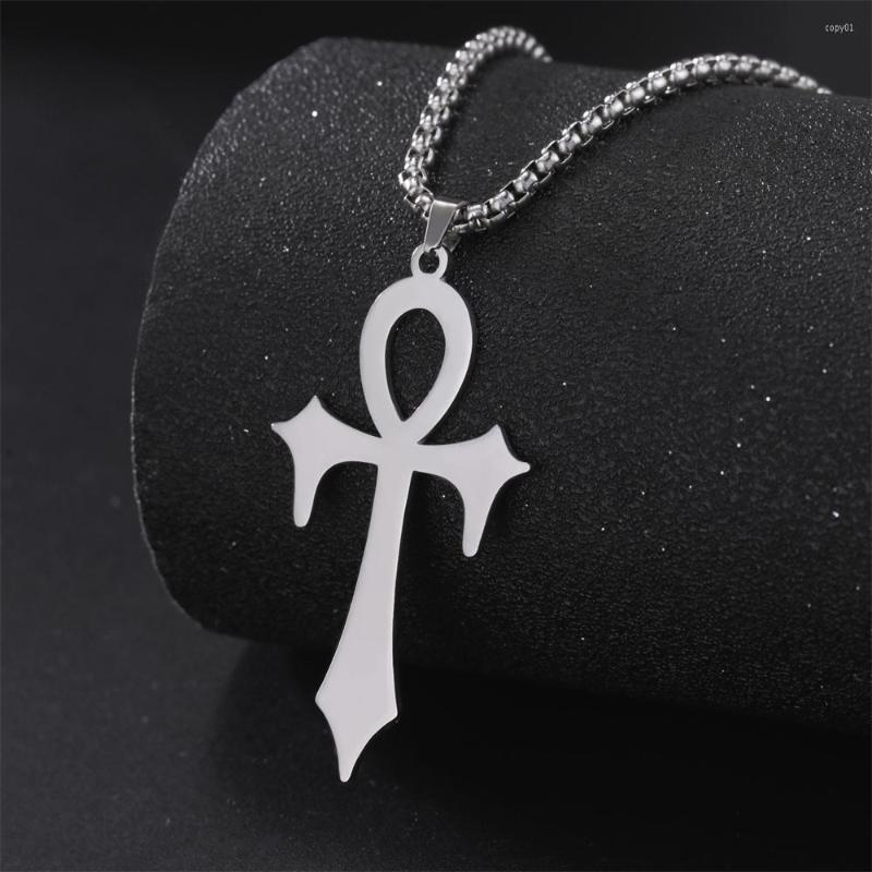 Chains My Shape Egyptian Cross Ankh Key Of Life Necklaces For Men Stainless Steel Silver Color Chain Necklace Religious Amulet Jewelry