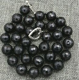 Catene Naturali 10mm Agata nera Gemme sfaccettate Collana di perline 16-25 '' Catenacci in argento tibetano