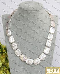 Chaînes naturelles 18 "18mm pièce blanche oblongue perles d'eau douce collier 925ss fermoir C527 collier Suerte colliers bijoux