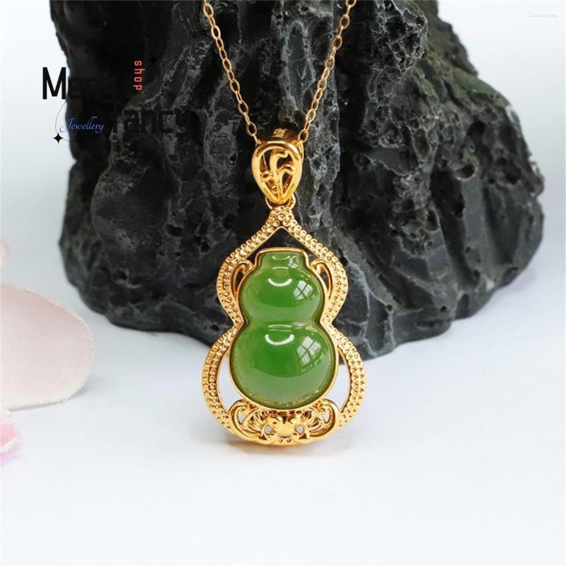Chains Natural 18k Gold Inlay Hetian Jasper Gourd Necklace Charm Fashion Luxury Elegant Fine Jewelry Selling Women Holiday Gift