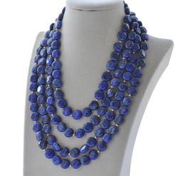 Chaines Natural 4Row 19 "12 mm Lapis Lapis Lazuli Collier Collier Czchains