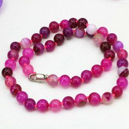 Chaînes Naturelles 8/10/12MM Rose Bande Rouge Agate Onyx Perle Ronde Collier De Pierres Précieuses 18"