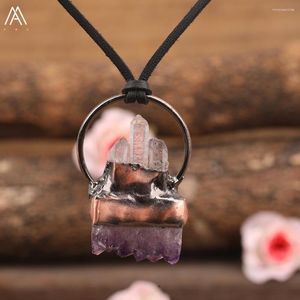 Chaînes Naturelles Améthystes Quartz Géode Antique Charmes Pendentif Collier Femmes Guérison Gmestones Perles En Cuir Bijoux Dropship