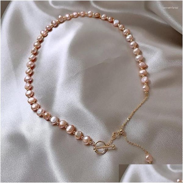 Chaînes Naturel Baroque Rose Perle D'eau Douce 14K Or Rempli Femme Collier Bijoux Pour Femmes Saint Valentin Cadeaux Drop Livraison Cou Dh10m