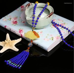 Ketens natuurlijke blauwe erts bamboe trui ketting ketting met bijenwas South Red Cloisonne