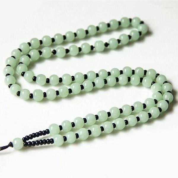 Cadenas Natural Calcedonia Jade Cuentas talladas a mano Cordón Collar Simple Retro Temperamento Joyería Moda para mujeres Hombres Lucky