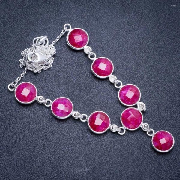 Chaînes Naturel Cerise Rubis Fait À La Main Unique 925 Collier En Argent Sterling 17.25 1.5 