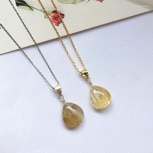 Chaînes Naturel Citrine Pendentif Jaune Cheveux Cristal Rutilé Quartz Collier Pierre À Cheveux Pierre Polie Spécimens Minéraux Décor À La Maison