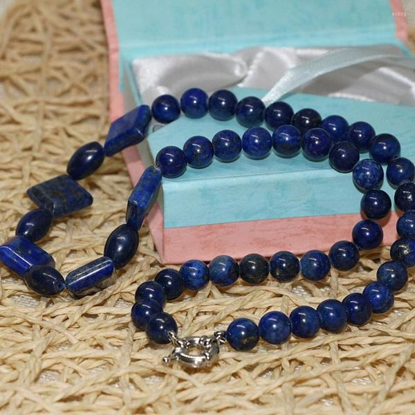 Chaînes Naturel Égyptien Lapis Lazuli Pierre 8mm Perles Rondes Chaîne Collier Pour Femmes Élégant Ras Du Cou Pendentif Bijoux 18 pouces BV432