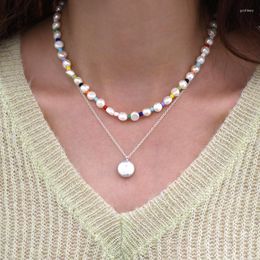 Chaînes Naturelles D'eau Douce Baroque 7-8mm Collier De Perles Perles Colorées Avec Boucle Plaquée Or Pour Les Femmes