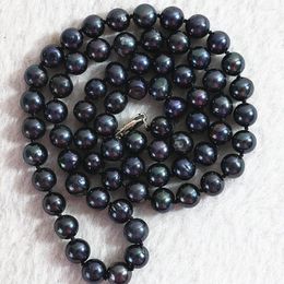 Ketens natuurlijk zoet water gekweekt zwarte parel ketting 7-8 mm ronde kralen verkopen diy elegante vrouwen geschenken 25 inch b729