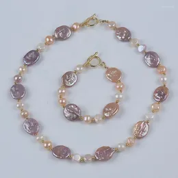 Chaînes Naturel d'eau douce Blanc Rose Violet Couleur mixte Collier de perles Collier Bracelet Ensemble de bijoux pour femmes