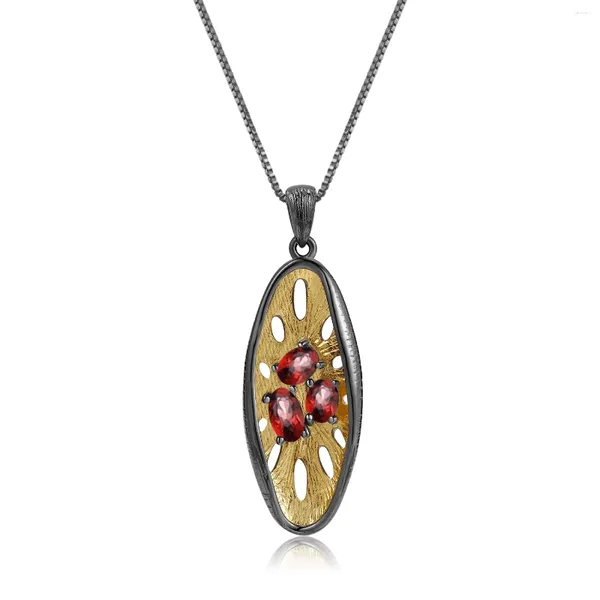 Cadenas Collar de mujer de piedras preciosas naturales Chapado en oro 925 Joyería de plata esterlina Colgantes de granate