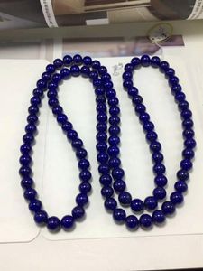 Cadenas Natural genuino azul lapislázuli gema piedra cuentas redondas mujeres encanto collar 7,6mm gota regalo de cumpleaños