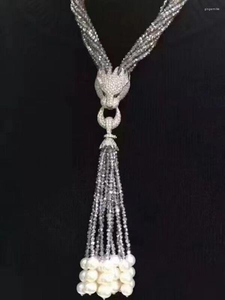 Chaînes Naturel Véritable Cristal Blanc Mer du Sud Perle Pendentif Collier 33 '' Argent Gland Vintage