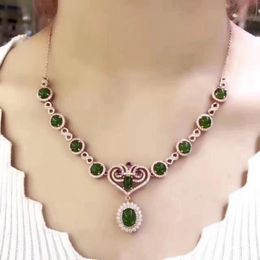 Ketten Natürliche Grüne Jaspis Halskette Edelstein Anhänger S925 Silber Luxus Mode Wasser Tropfen Frauen Party Edlen Schmuck