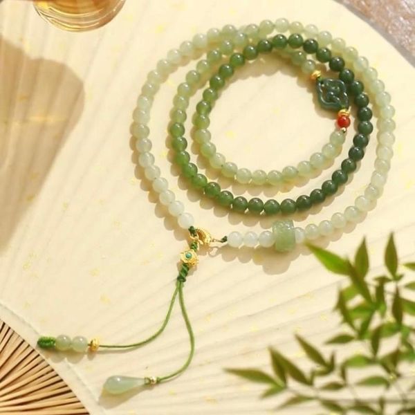 Cadenas Natural Hetian Jade Clear Water Gradient Color Multi-Círculo Pulsera Collar Anillo flexible de doble uso