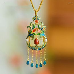 Chaînes naturel Hetian Jade émail gland collier pendentif luxe Style courtois Vintage Glamour bijoux de mariage pour les femmes