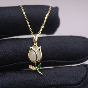 Chaînes Naturel Hetian Néphrite Jade Rose Pendentif Chaîne en Argent Sterling 925 Collier