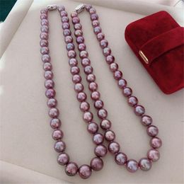 Cadenas Natural Enorme 18 "10-11mm Mar Genuino Collar de Perlas Púrpuras para Mujeres Joyería