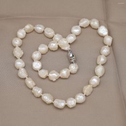 Kettingen Natuurlijke Parel Ketting Barokke Onregelmatige Ronde Witte Zoetwater Vrouw Handgemaakte Engagement Bruiloft Sieraden Gift