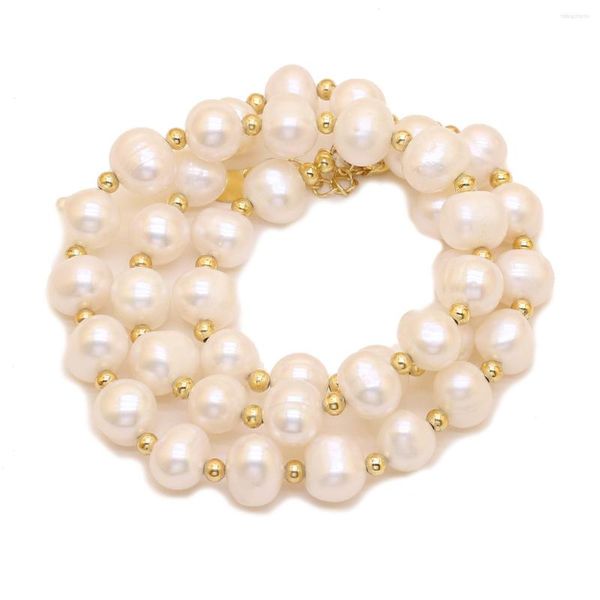 Chaînes collier de perles en forme de pomme de terre naturelle perles baroques blanches d'eau douce de culture petite boule dorée pour bijoux femmes fête cadeau