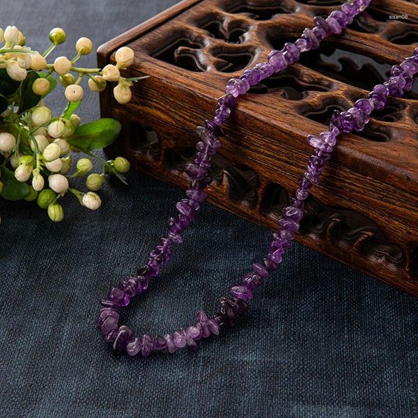 Chaînes Natural Purple Agate Tiger's Eye Stone Crystal Broken Rough Round Collier Tempérament noble Tempérament Broit Fashion Lucky Stone.