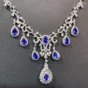 Kettingen Natuurlijke Echte Tanzaniet Ketting Luxe Feeststijl 925 Sterling Zilver 0.8ct 8 Stuks Edelsteen Fijne Sieraden R2311231