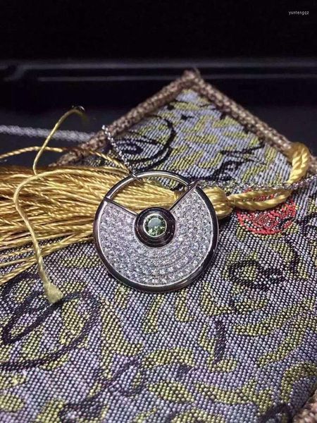 Chaînes naturel rouge vert Tourmaline collier pendentif en pierres précieuses S925 argent mode rond demi-cercle filles bijoux