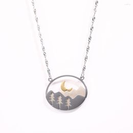 Kettingen Natuurlijke Landschap Berg Bos Voor Vrouwen Zilver Kleur Maan Herten Hanger Ketting Kettingen Charm Rvs Sieraden Geschenken