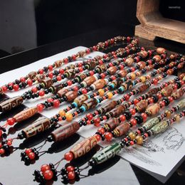 Chaînes pierre naturelle collier de perles Dzi perle longs pendentifs Style ethnique tibétain Agate pour hommes femmes bijoux faits à la main cadeaux