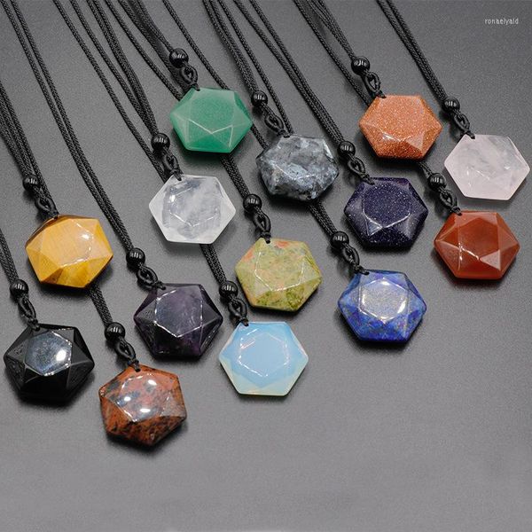 Chaînes Pendentif Hexagramme Pierre Naturelle Collier Ajustable Améthyste Lapis Oeil de Tigre Cristal Chakra Reiki Pendule de Guérison