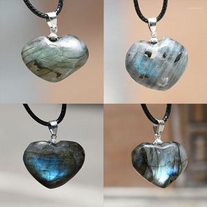 Chaînes Pierre Naturelle Amour Coeur Pendentifs Collier Guérison Cristal Quartz Labradorite Chakra Minerais Minéraux Bijoux