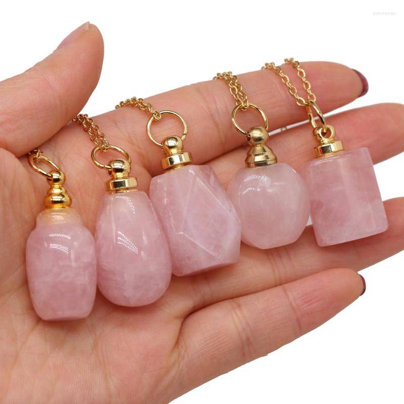Цепи натуральный каменный духи ожерелье в нерегулярном розовом кварцевом подвеске для элегантных женщин любят романтическую подарку 60 см