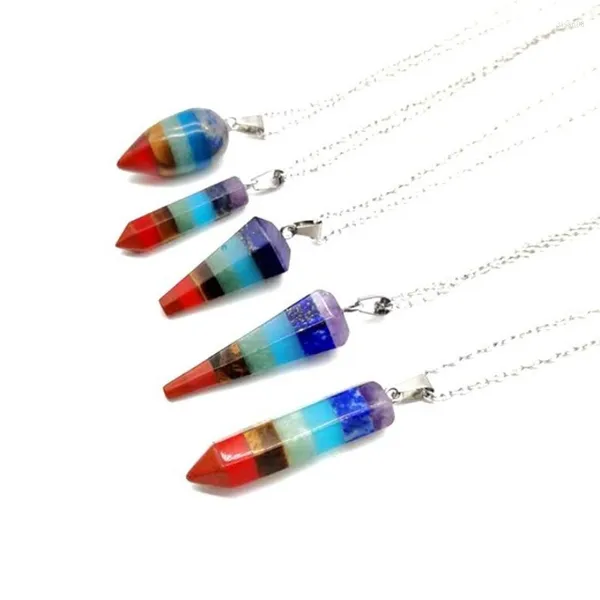 Chaînes Pierre Naturelle Sept Chakra Couleur Pendentif Collier Boutique Charme Divination Pendule Rétro Polyvalent Mode Bijoux Accessoires